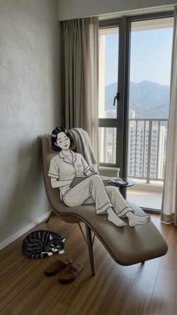 창밖으로 스며드는 나른한 햇살,
좋아하는 책 한 권, 그리고 발치에 머무는 고양이.
우리가 꿈꾸는 가장 완벽한 쉼의 풍경입니다.

오스토의 ’느와르 체어‘는 머리부터 발끝까지
인체공학적으로 흐르는 곡선을 따라
당신의 피로를 부드럽게 안아줍니다.

마치 나만을 위해 준비된 작은 안식처처럼,
한 번 앉으면 스르르 잠들 것 같은 포근함을 경험해 보세요.

오늘 하루도 수고한 나에게,
느와르 체어와 함께하는 달콤한 휴식을 선물하는 건 어떨까요?